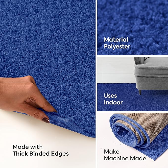 Furnish my Place Modern Indoor/Outdoor Commercial Solid Color Rug - Neon Blue, 2' x 12' Oval, Pet and Kids Friendly Rug. Made in USA, Area Rugs Great for Kids, Pets, Event, Wedding