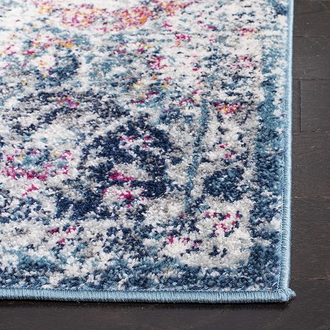 SAFAVIEH Madison Collection Runner Rug - 2'3" x 22', Navy & Teal, Boho Chic Distressed Design, Non-Shedding & Easy Care, Ideal for High Traffic Areas in Living Room, Bedroom (MAD611N)