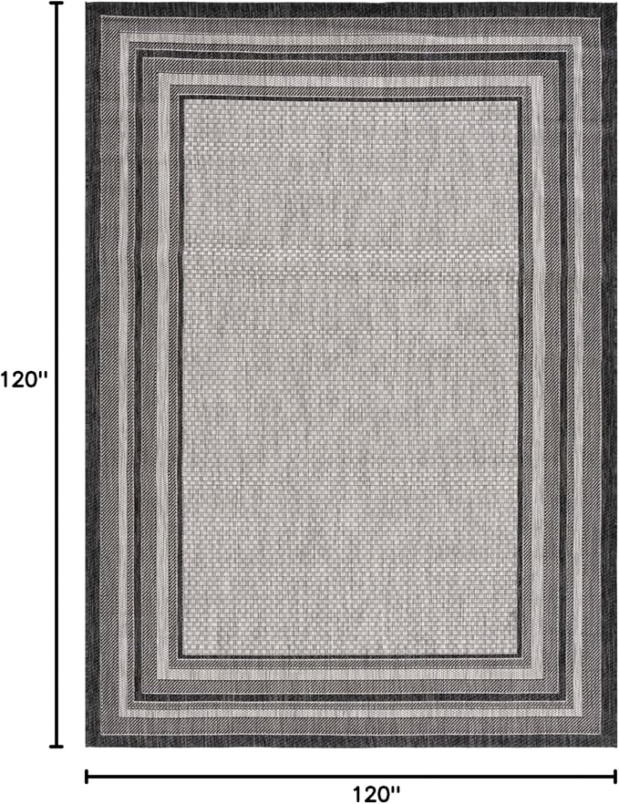 SAFAVIEH Courtyard Collection Area Rug - 10' Square, Light Grey & Black, Geometric Pattern, Indoor/Outdoor & Washable, Ideal for Patio, Backyard, Mudroom (CY8475-37612-10SQ)