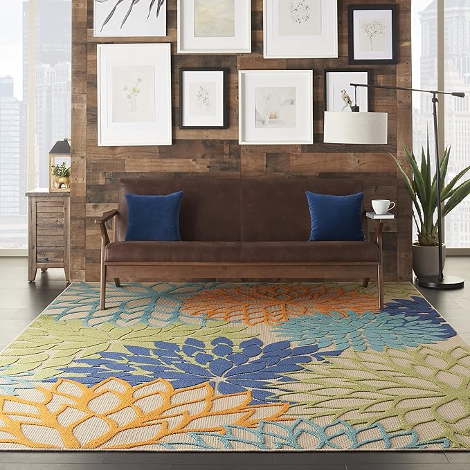 Nourison Aloha Indoor/Outdoor Multicolor 7' x 10' Area Rug, Easy Cleaning, Non Shedding, Bed Room, Living Room, Dining Room, Deck, Backyard, Patio (7x10)