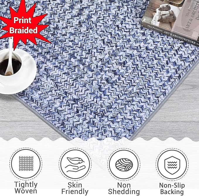 Printed Washable Rugs 3x5 Rug for Living Room Modern Small Rug Non Slip Entryway Rug Soft Low Pile Non Shedding Stain Resistant Carpet for Bedroom Office Nursery Dining Room 3'x5' Light Blue
