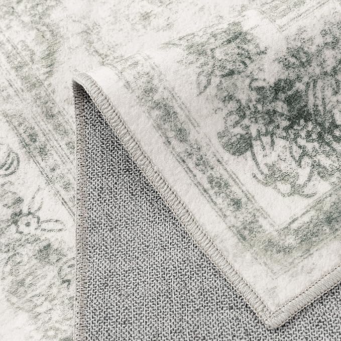 Washable Rug 9x12 Area Rug for Living Room Gray Vintage Boho Medallion Large Grey Distressed Retro Carpet Non Slip Indoor Low Pile Small Soft Bedroom Dining Room Home Office