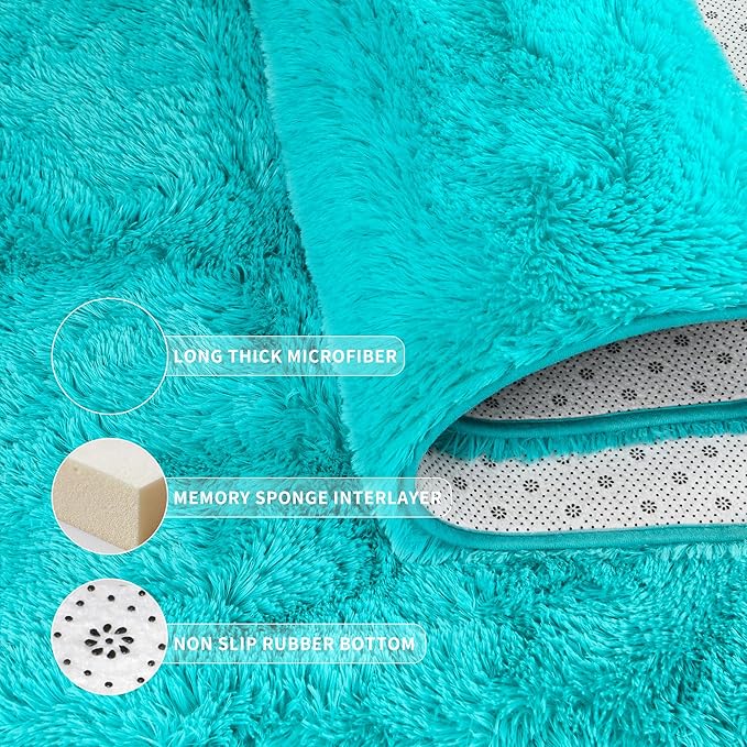 Tepook Super Soft Fluffy Rugs for Living Room, Area Rugs 8x10 for Bedroom, Modern Shaggy Rug Fuzzy Carpets for Kids, Plush Indoor Nursery Home Decor Rug with Non-Slip Bottom, Teal Blue