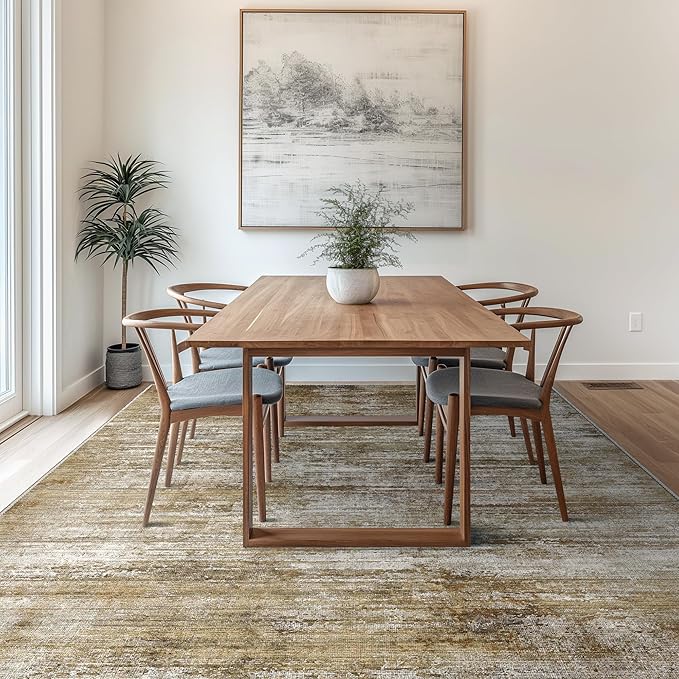 Bavni Washable Rug, Soft Abstract Rugs Non-Slip, Thin Foldable 3x5 Rug, Modern Stain Resistant Area Rug for Living Room, Kitchen, Bedroom, Taupe/Light Brown