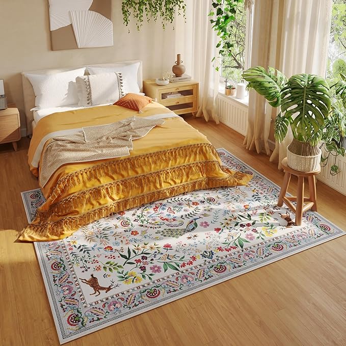 8x10 Area Rugs for Living Room Washable Rug Floral Non-Slip Large Rug for Living Room, Bedroom, Farmhouse, Dining Room, Kids Playroom(Colorful)