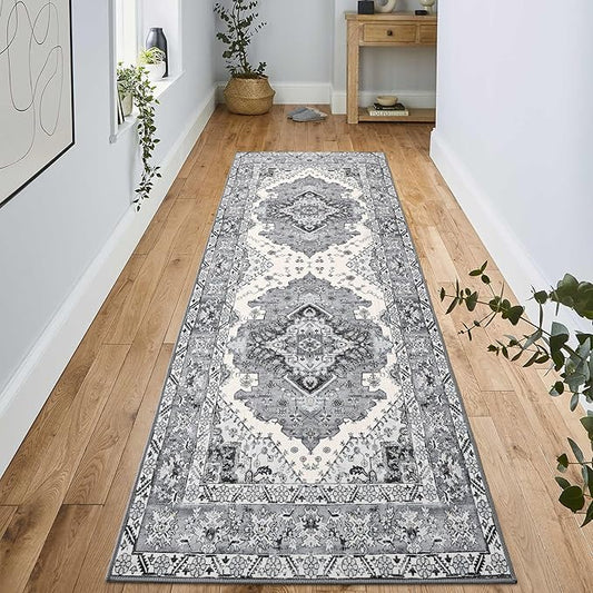 Noahas Grey Hallway Runner Rug 2x6,Vintage Machine Washable Kitchen Runner Area Rugs with Rubber Backing Non Slip Print Carpet for Hallways,Entryway,Laundry Room,Bathroom,Home Decor