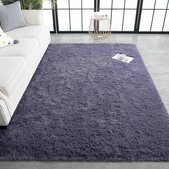 TWINNIS Super Soft Shaggy Rugs Fluffy Carpets 3x5 Feet, Indoor Modern Plush Area Rugs for Living Room Bedroom Kids Room Nursery Home Decor, Upgrade Anti-Skid Rectangular Fuzzy Rug, Grey Purple