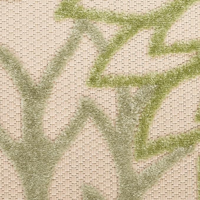 Nourison Aloha Indoor/Outdoor Ivory Green 2' x 6' Area Rug, Easy Cleaning, Non-Shedding, Bed Room, Living Room, Dining Room, Backyard, Patio, Deck (2x6)