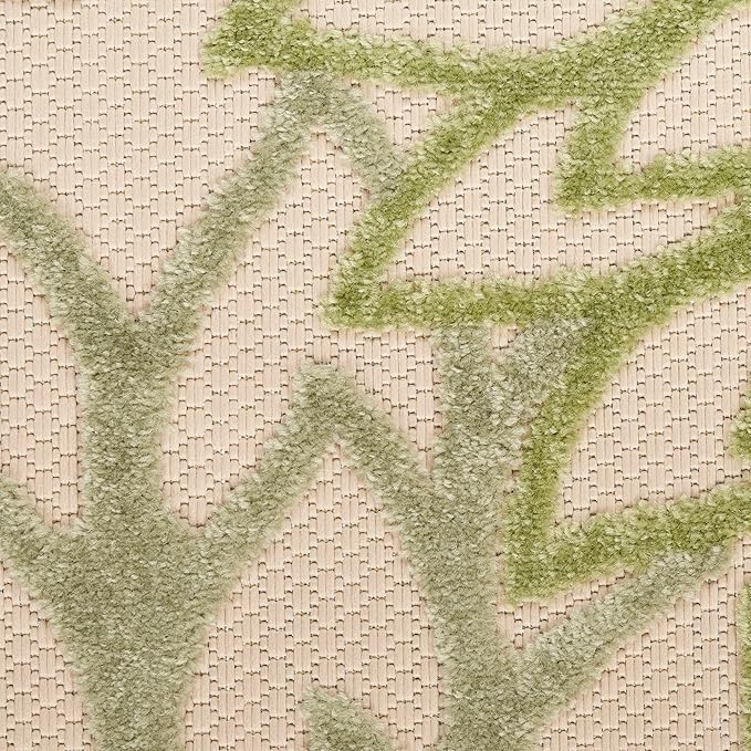 Nourison Aloha Indoor/Outdoor Ivory Green 2' x 6' Area Rug, Easy Cleaning, Non-Shedding, Bed Room, Living Room, Dining Room, Backyard, Patio, Deck (2x6)