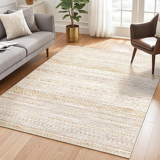 3x5 Area Rugs for Living Room Moroccan Washable Carpet Non-Slip Indoor Area Rugs for Dining Room Bedroom Beige