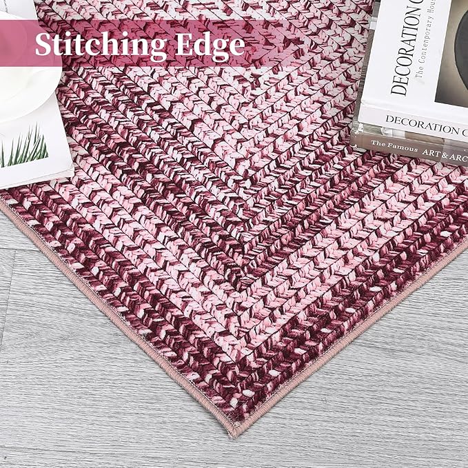 Washable Area Rug 10x13 Rug for Living Room Modern Rugs for Bedroom Pink Print Braided Large Rug Non Slip Throw Rugs Stain Resistant Carpet for Nursery Dining Room 10'x13' Pink