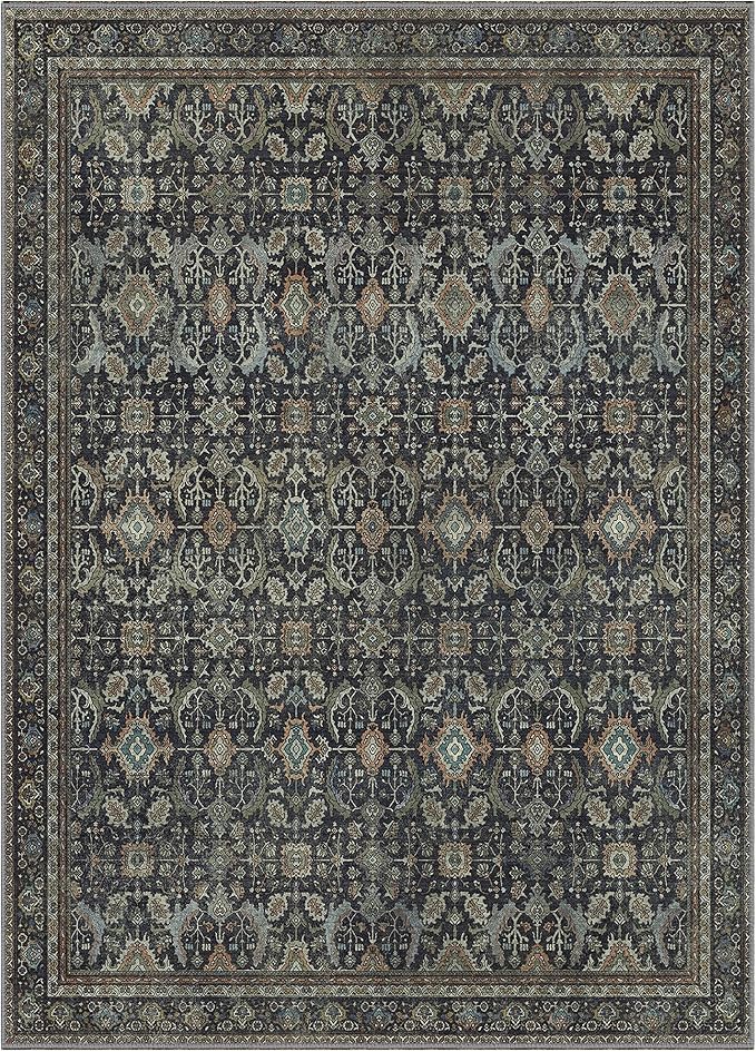 8X10 Area Rugs Machine Washable Rugs for Living Room, Vintage Boho Large Rugs for Bedroom Dining Room, Non Slip Indoor Soft Distressed Lightweight Thin Low Pile Carpet, Black