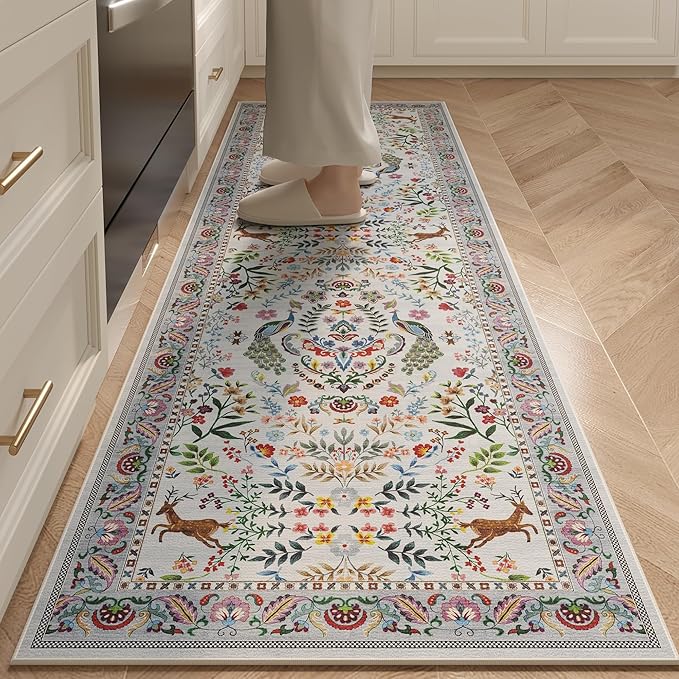 Runner Rug Washable Kitchen Runner 2'6''x8' Runner Rug for Entryway Indoor Floral Non-Slip Soft Carpet Runner for Hallways, Kitchen, Laundry, Bedroom, Bathroom(Colorful)