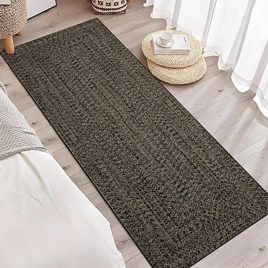 Printed Runner Rugs for Hallway 2x10 Washable Kitchen Runner Rug Non Slip Modern Farmhouse Soft Hallway Runner Contemporary Low Pile Rugs for Living Room Bedroom Decor Nursery, Black/Brown
