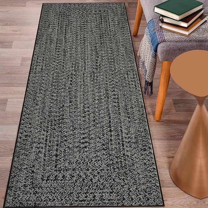 Printed Washable Rugs Runner Rug 2x8 Rug for Living Room Bathroom Rugs Modern Imitation Braided Bedroom Rug Non Slip Bordered Area Rug Kitchen Rugs Stain Resistant Carpet 2'x8' Grey/Brown