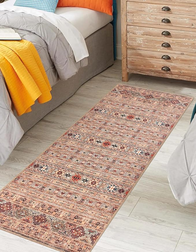 Keen Home Design 2x12 Rug - Machine Washable Runner Rug with Non-Slip Backing, Ideal for Hallway, Entryway, Kitchen, Laundry Room - Vintage, Easy Clean, Durable, Low Pile Rug - (2'6" x 12')
