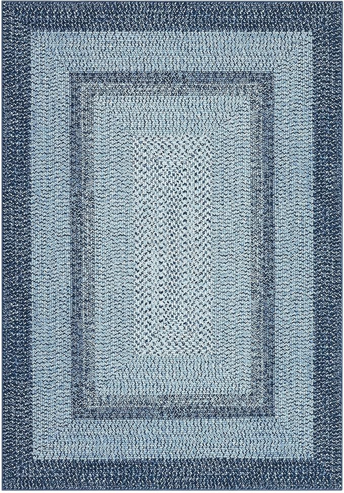 Printed Braided Pattern Washable Rugs 3x5 Rug for Living Room Modern Rug for Bedside Farmhouse Non Slip Entryway Rug Soft Stain Resistant Carpet for Nursery Entrance Dining Room 3'x5' Blue