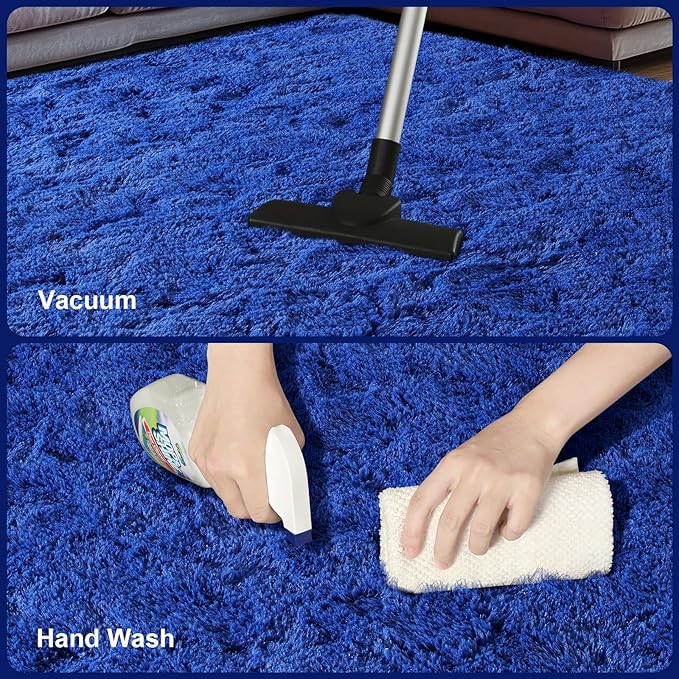 Zentavio Navy Blue Area Rugs for Living Room Boys Rugs for Bedroom 9x12 Large Shag Washable Carpet Soft Furry Fluffy Aesthetic Kids Playroom Rugs for Teen Home Decor