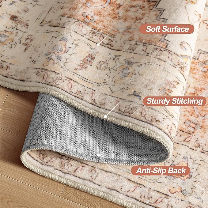2x5 Washable Runner Rug for Hallways, Non Slip Vintage Runner, Soft Low Pile Long, Print Distressed Brick Red Carpet Runners for Kitchen Bedroom Entryway Bathroom Living Room
