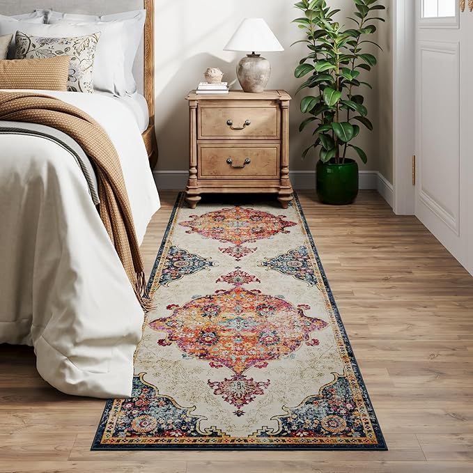 Dripex 2x8 Runner Rug, Machine Washable Non Slip Area Rug,Boho Kitchen Runner Rug, No Pile Lightweight Vintage Rug, Floor Carpet for Entryway, Hallway, Kitchen and Corridor,Multi
