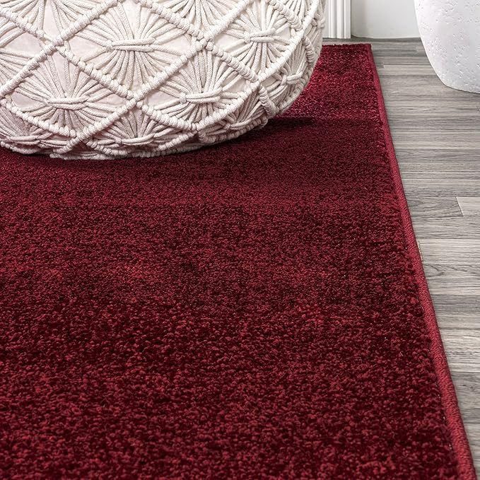 JONATHAN Y SEU100Q-28 Haze Solid Low-Pile Indoor Runner-Rug, Coastal, Bohemian, Minimalist Easy-Washing,Bedroom,Kitchen,Living Room,Non Shedding, Dark Red, 2 X 8