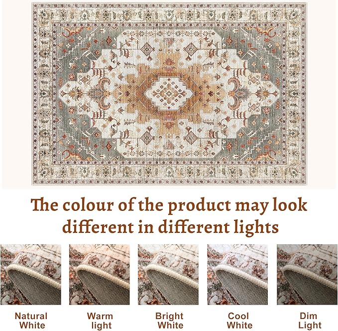 2.6x8 Washable Runner Rug for Hallways, Non Slip Vintage Runner, Soft Low Pile Long Rug Runner, Print Distressed Turmeric Carpet Runners for Kitchen Bedroom Entryway Bathroom Living Room