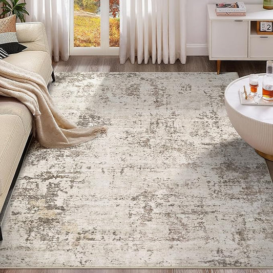 10x14 Area Rug Living Room Rugs - Washable Neutral Modern Abstract Soft Thin Large Rug Indoor Floor No Slip Rug Carpet for Bedroom Under Dining Table Home Office Decor - Dark Brown