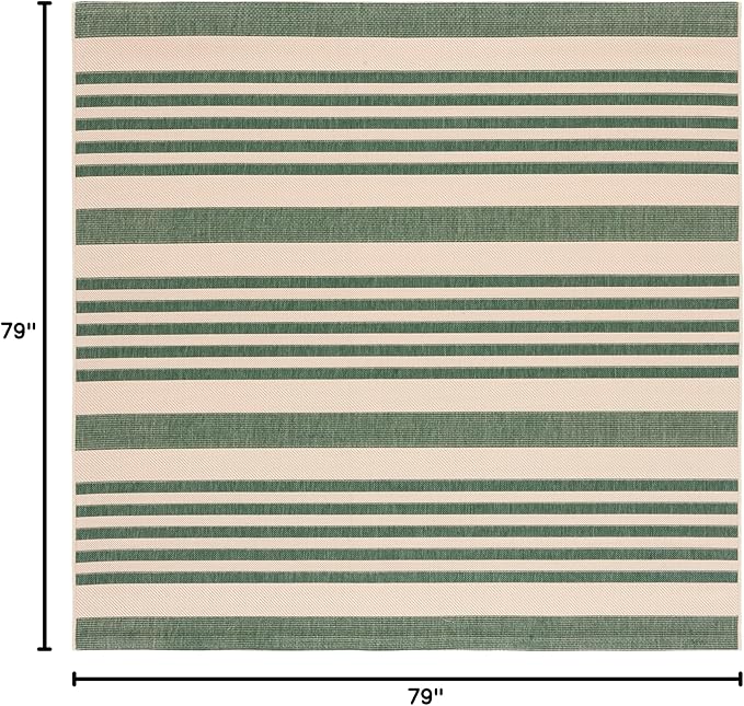 SAFAVIEH Courtyard Collection Area Rug - 6'7" Square, Beige & Dark Green, Stripe Design, Non-Shedding & Easy Care, Indoor/Outdoor & Washable-Ideal for Patio, Backyard, Mudroom (CY6062-322)