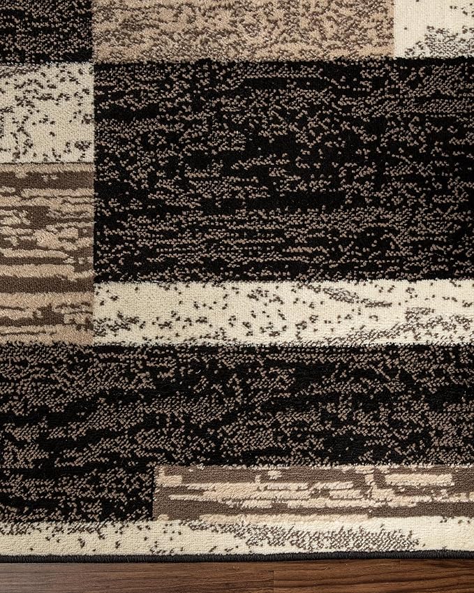 SUPERIOR Indoor Runner Area Rug with Jute Backing for Kitchen, Bedroom, Dorm, Living Room, Hallway, Entryway, Perfect for Hardwood Floors - Rockwood Modern Geometric Design, 2'6" X 10', Chocolate