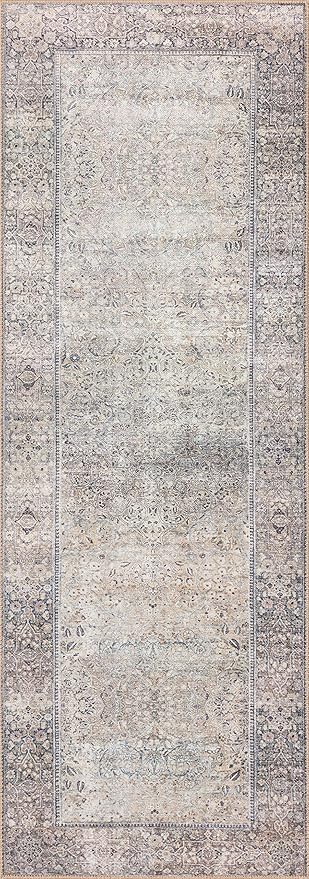 Loloi II Wynter Collection WYN-03 Silver/Charcoal 2'-6" x 9'-6", .13" Thick, Runner Rug, Soft, Durable, Printed, Vintage Inspired, Low Pile, Non-Shedding, Easy Clean, Living Room Rug