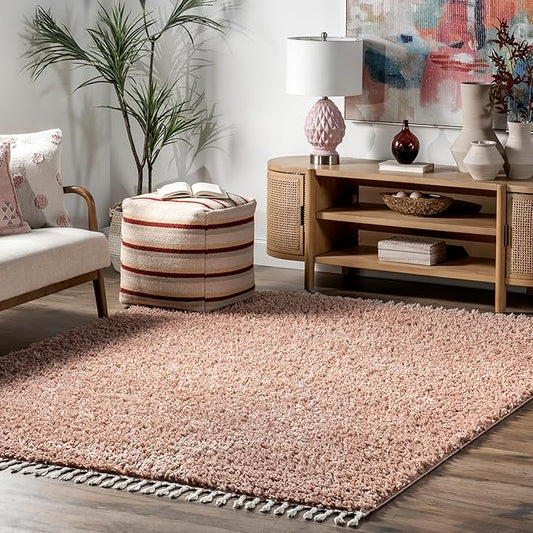 nuLOOM Neva Modern Tasseled Shag Area Rug, 8' Square, Pink