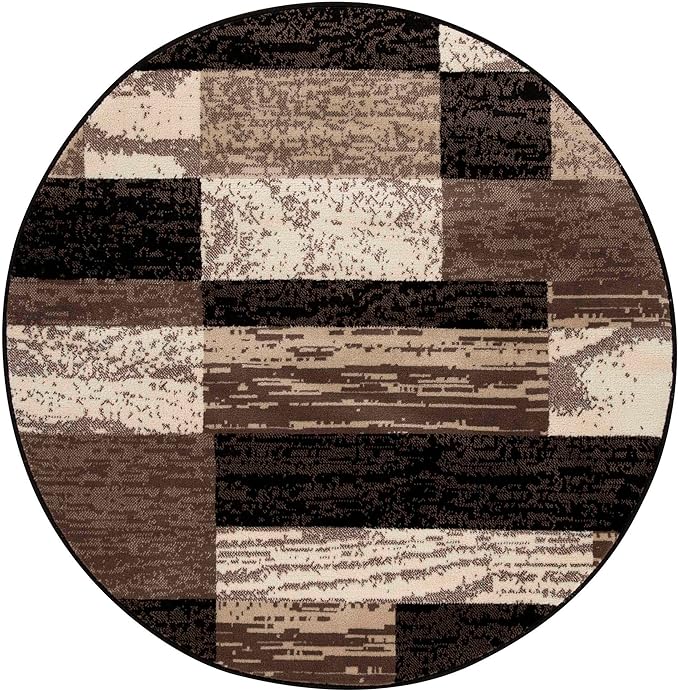 Superior Indoor Area Rug, Jute Backing, Plush Modern Rugs for Entryway, Kitchen Floors, Office Floor Cover, Color Block Rugs, Rockwood Collection, 5' Round, Chocolate