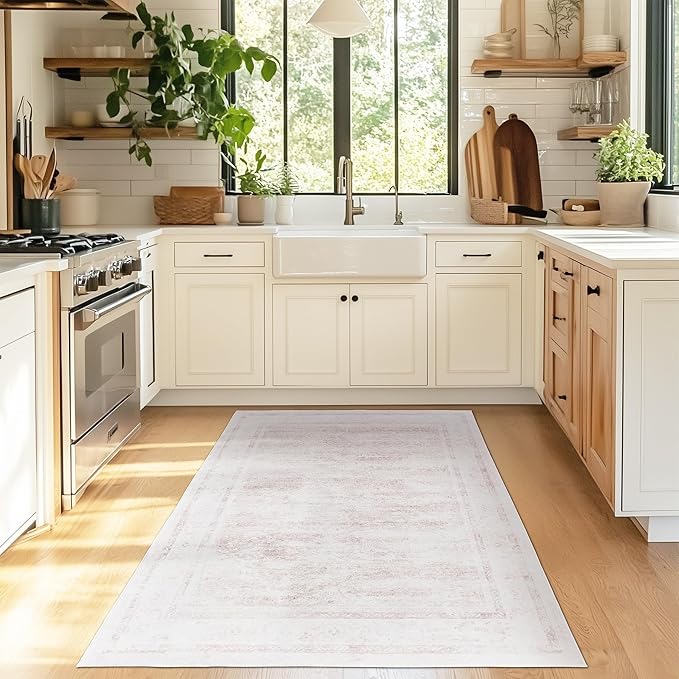 4x6 ft Pink Area Rug – Washable, Non-Slip Indoor/Outdoor Rug for Patio, Kitchen, Office, Entryway & Kids' Room – Boho Style Runner Rug for Home Décor