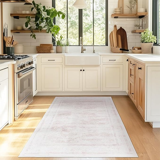 4x6 ft Pink Area Rug – Washable, Non-Slip Indoor/Outdoor Rug for Patio, Kitchen, Office, Entryway & Kids' Room – Boho Style Runner Rug for Home Décor