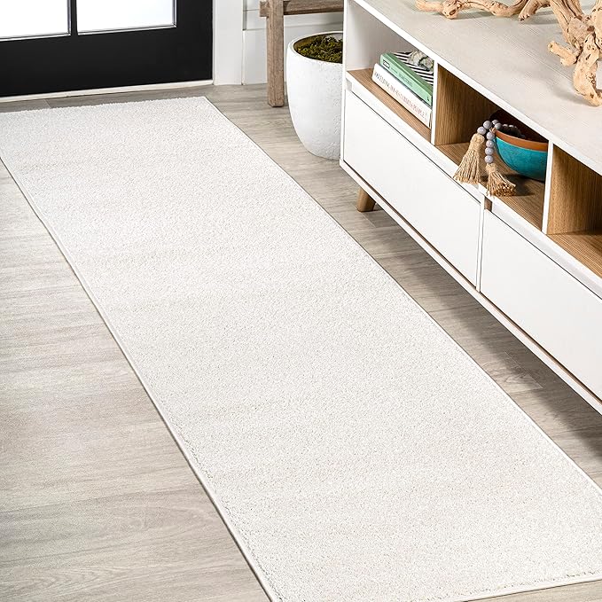 JONATHAN Y SEU100T-214 Haze Solid Low-Pile Indoor Runner Rug, Coastal, Bohemian, Minimalist, Classic, Casual for Bedroom,Kitchen,Living Room,Non Shedding,Easy-Washing, Cream, 2 X 14
