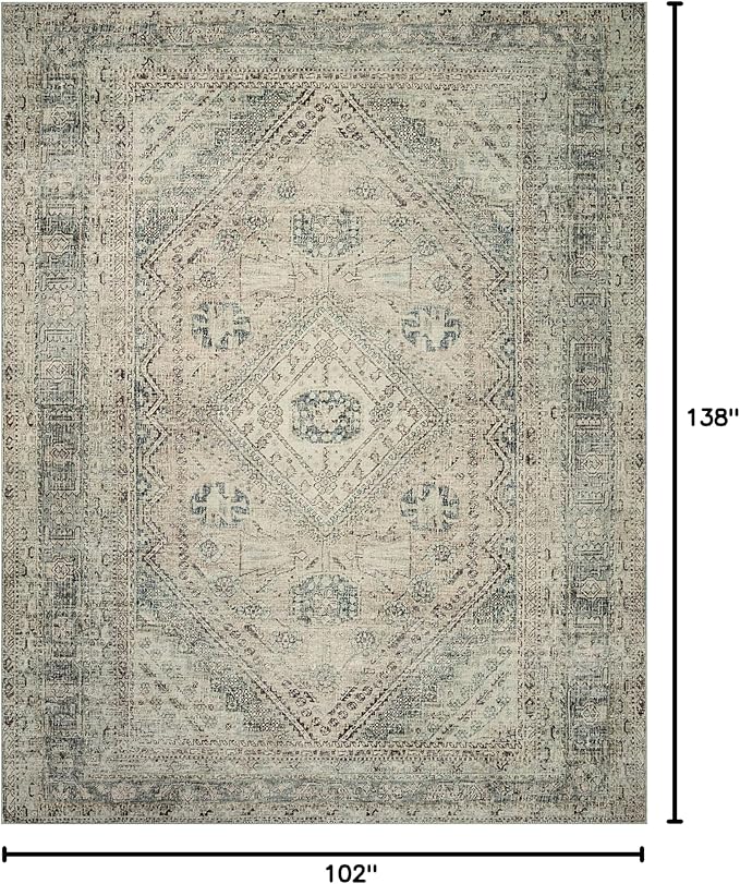 Loloi Magnolia Home by Joanna Gaines Sinclair Collection SIN-04 Natural/Sage 8'-6" x 11'-6", .25" Pile Height, Machine Washable, Area Rug