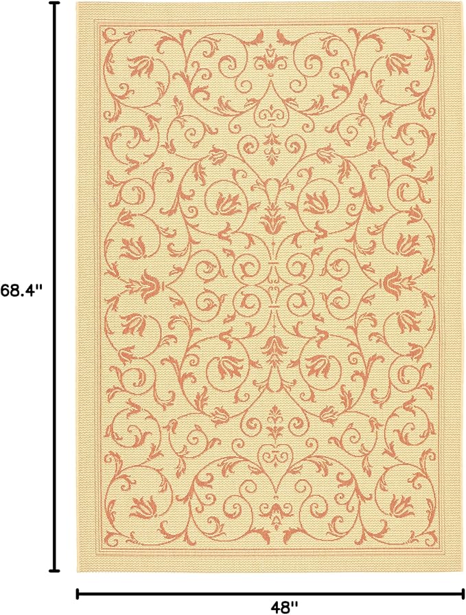 SAFAVIEH Courtyard Collection Accent Rug - 4' x 5'7", Natural & Terra, Scroll Design, Non-Shedding & Easy Care, Indoor/Outdoor & Washable-Ideal for Patio, Backyard, Mudroom (CY2098-3201)