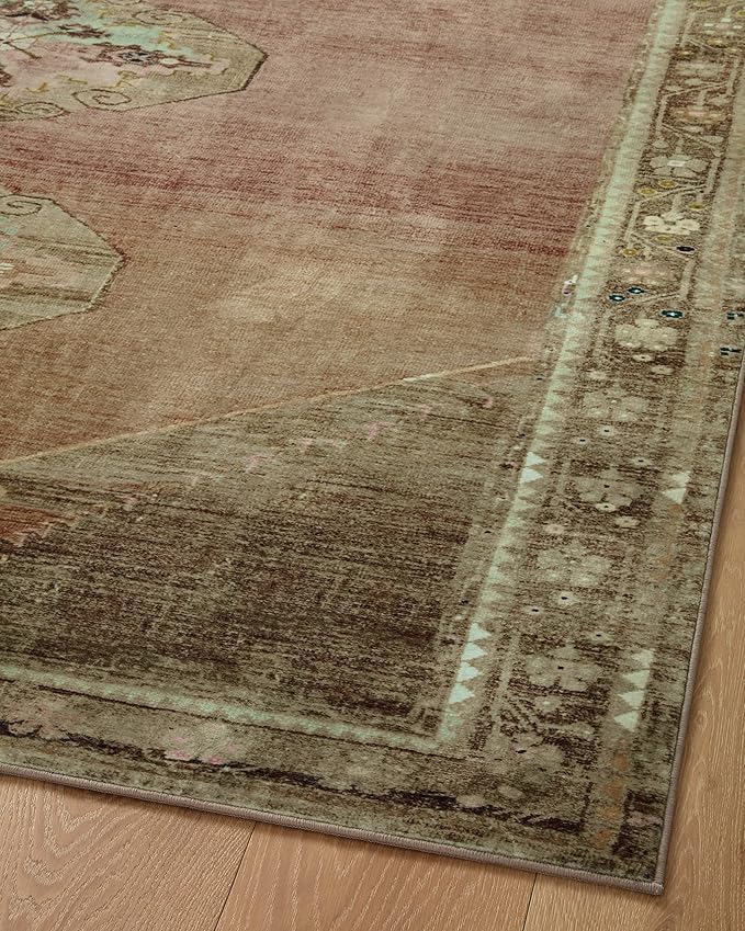 Loloi Magnolia Home by Joanna Gaines Sinclair Collection SIN-06 Clay/Tobacco 2'-3" x 9'-6", .25" Pile Height, Machine Washable, Runner Rug