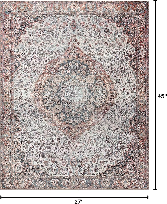 Loloi II Wynter Collection WYN-01 Red/Multi 2'-3" x 3'-9", .13" Thick, Accent Rug, Soft, Durable, Printed, Vintage Inspired, Low Pile, Non-Shedding, Easy Clean, Living Room Rug