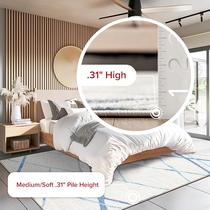 nuLOOM 5x8 Thigpen Contemporary Area Rug, Light Blue, Abstract Lines, Non-Slip Backing, Stain Resistant, For Bedroom, Dining Room, Living Room, Hallway, Office, Kitchen, Entryway