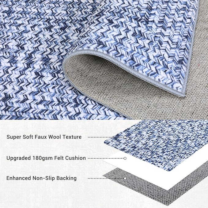 Washable Rug 9x12 Area Rug for Bedroom Printed Braided Modern Living Room Rug Soft Large Area Rug Non Slip Throw Rugs Stain Resistant Carpet for Nursery Dining Room Office 9'x12' Light Blue