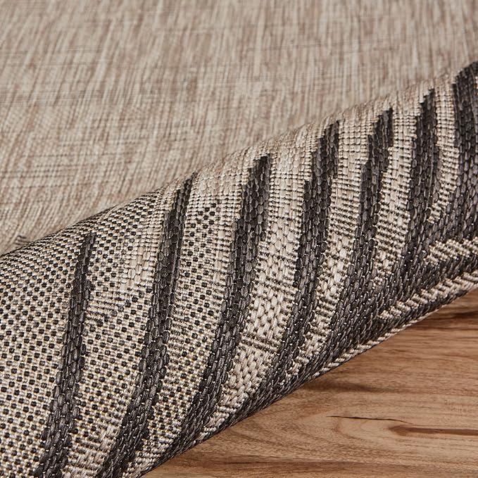 LR Home 2 x 3 Indoor/Outdoor Area Rug for Home Decor | Coastal Palm Leaf Carpet for Living Room, Bedroom, playroom, Patio, Garden | Modern Farmhouse Rug | Black/Gray