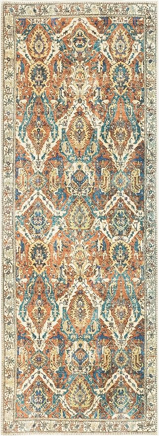 Keen Home Design 2x10 Rug - Machine Washable Runner Rug with Non-Slip Backing, Ideal for Hallway, Entryway, Kitchen, Laundry Room - Vintage, Easy Clean, Durable, Low Pile Rug - (2'6" x 10')