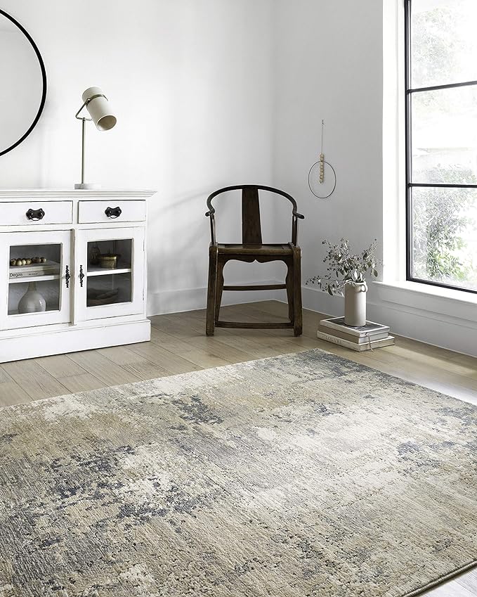 Loloi Teagan Collection 7'-11" x 10'-6" Area Rug in Sand/Mist - Large Area Rug, Soft Neutral Rug, High-Traffic for Living Room, Bedroom, Home Office, Dining Area