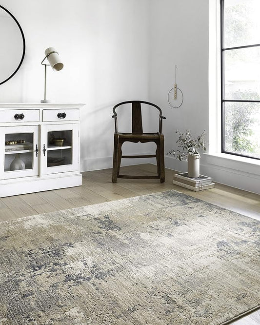 Loloi Teagan Collection 7'-11" x 10'-6" Area Rug in Sand/Mist - Large Area Rug, Soft Neutral Rug, High-Traffic for Living Room, Bedroom, Home Office, Dining Area