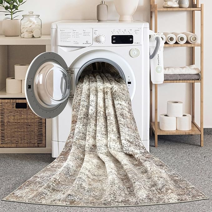 Area Rugs for Living Room: 6x9 Washable Neutral Abstract Rug for Bedroom Large Soft Modern Dining Room Rugs Indoor Floor Low Pile Carpet for Home Office Nursery - Brown Grey