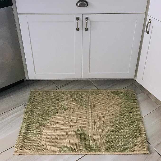 LR Home 2 x 3 Indoor/Outdoor Area Rug for Home Decor | Coastal Palm Leaf Carpet for Living Room, Bedroom, playroom, Patio, Garden | Modern Farmhouse Rug | Green/Beige