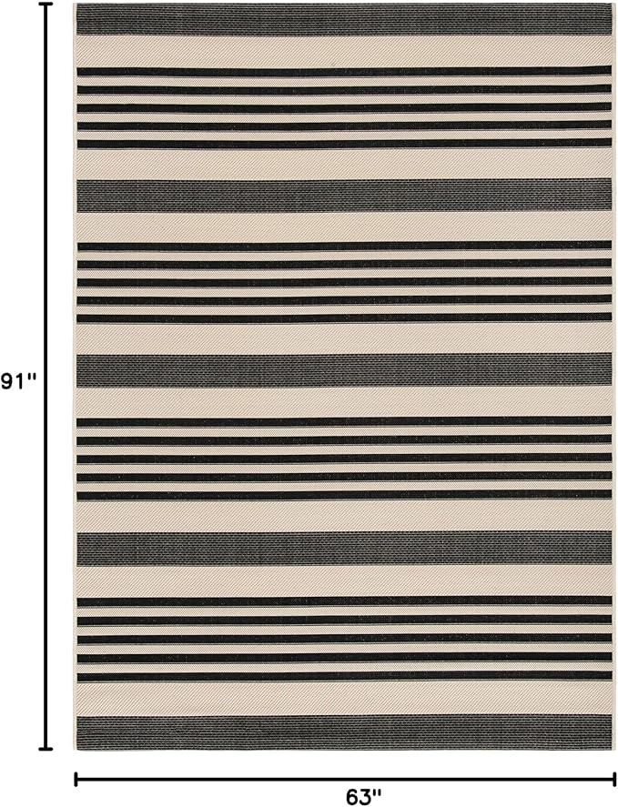 SAFAVIEH Courtyard Collection Area Rug - 5'3" x 7'7", Black & Bone, Stripe Design, Non-Shedding & Easy Care, Indoor/Outdoor & Washable-Ideal for Patio, Backyard, Mudroom (CY6062-216)