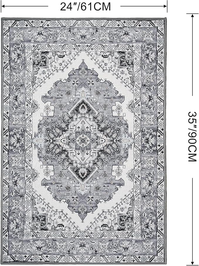Noahas Front Door Mat Indoor Outdoor Entrance,2x3 Small Grey and Blue Area Rugs Vintage Machine Washable Rugs Non-Slip Low Pile Carpets for Entryway Bathroom Kitchen Bedroom Laundry Room Home Decor