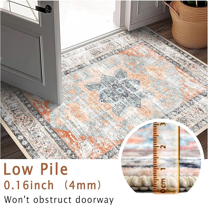 vivorug Washable Rug, Ultra Soft Runner Rug 2x7, Non Slip Floor Carpet, Runners for Hallway Living Room Indoor, Vintage Accent (Orange, 2'x7')